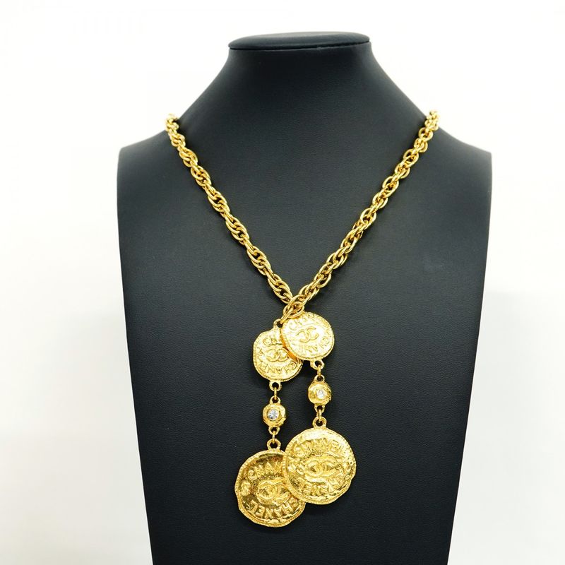 Chanel Necklace Vintage CC Logo Lariat Gold Plated