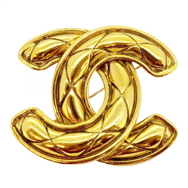 Chanel Brooch CC Logo Quilted Gold Plated