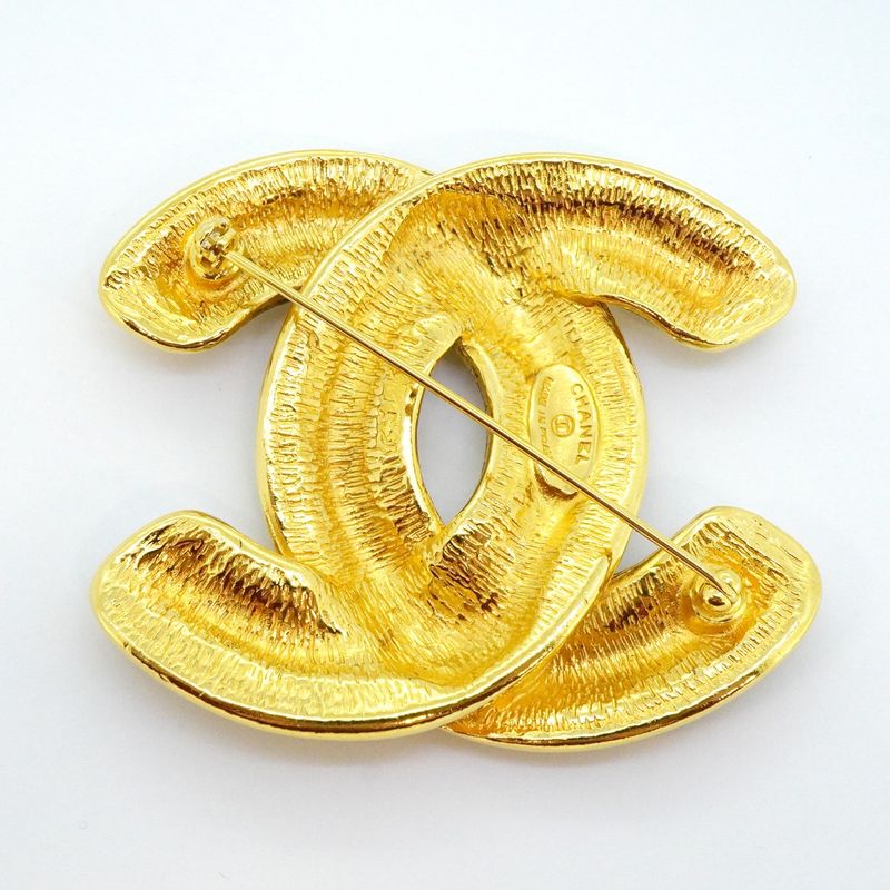 Chanel Brooch CC Logo Quilted Gold Plated