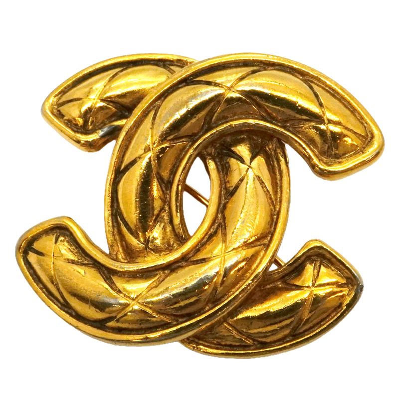 Chanel Brooch CC Logo Quilted Gold Plated