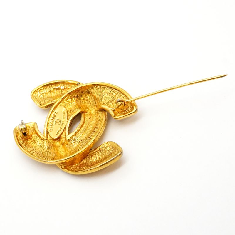Chanel Brooch CC Logo Quilted Gold Plated