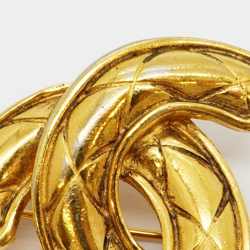 Chanel Brooch CC Logo Quilted Gold Plated