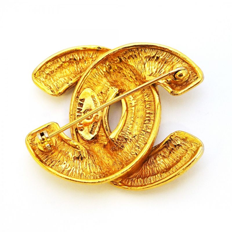 Chanel Brooch CC Logo Quilted Gold Plated