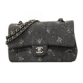 Chanel Shoulder Bag Quilted Denim Black Silver