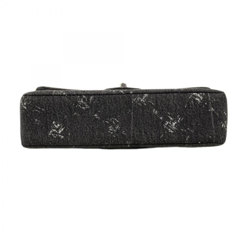 Chanel Shoulder Bag Quilted Denim Black Silver