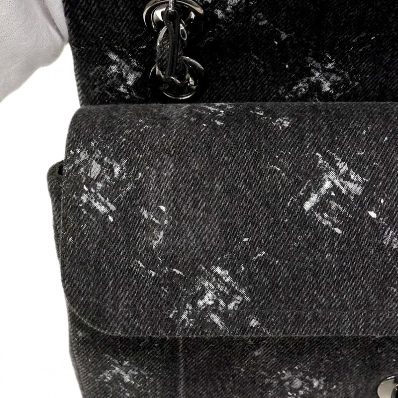 Chanel Shoulder Bag Quilted Denim Black Silver