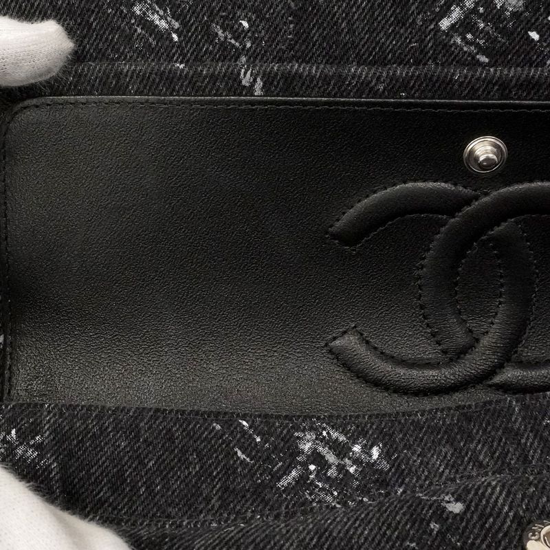 Chanel Shoulder Bag Quilted Denim Black Silver