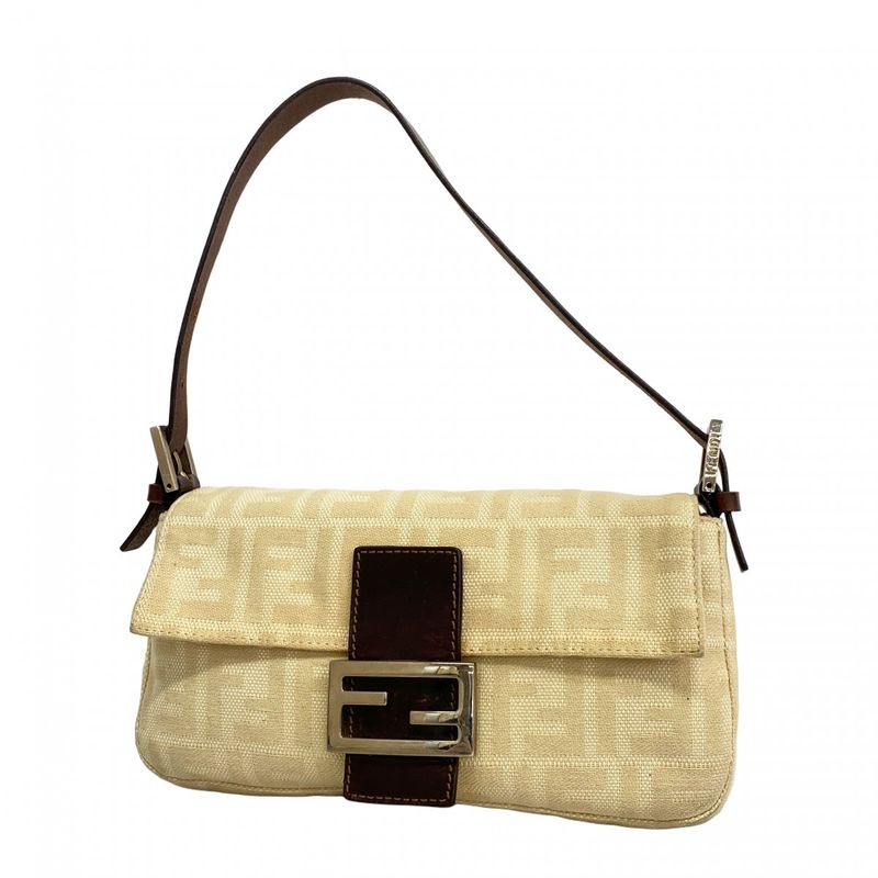 Fendi Handbag Zucca Mamma Bucket Canvas Beige Brown Silver