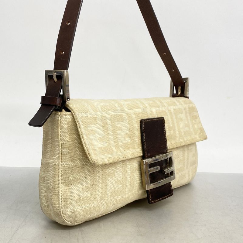 Fendi Handbag Zucca Mamma Bucket Canvas Beige Brown Silver