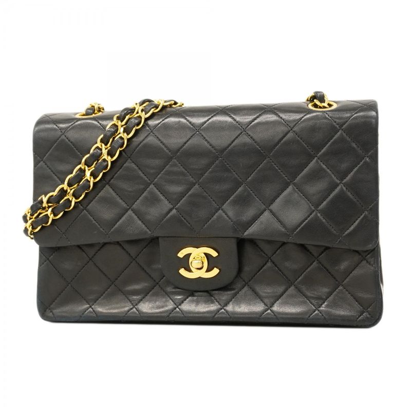 Chanel Shoulder Bag Quilted Lambskin Black Gold