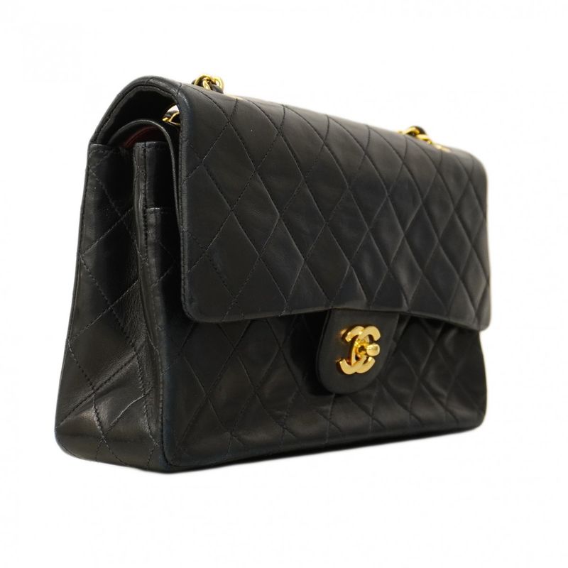Chanel Shoulder Bag Quilted Lambskin Black Gold