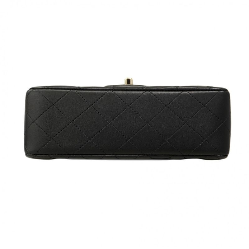 Chanel Handbag Quilted Lambskin Black Champagne Gold 2-Way Bag