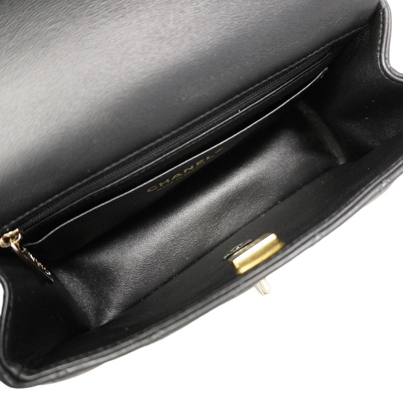 Chanel Handbag Quilted Lambskin Black Champagne Gold 2-Way Bag