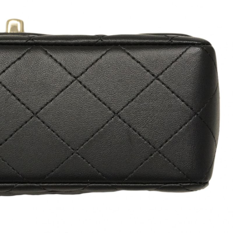 Chanel Handbag Quilted Lambskin Black Champagne Gold 2-Way Bag
