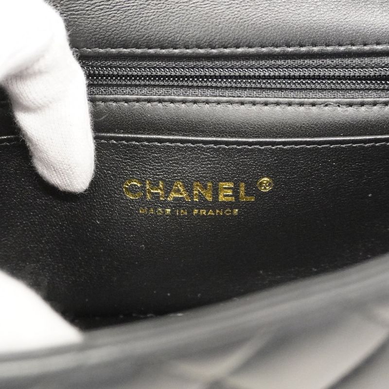 Chanel Handbag Quilted Lambskin Black Champagne Gold 2-Way Bag