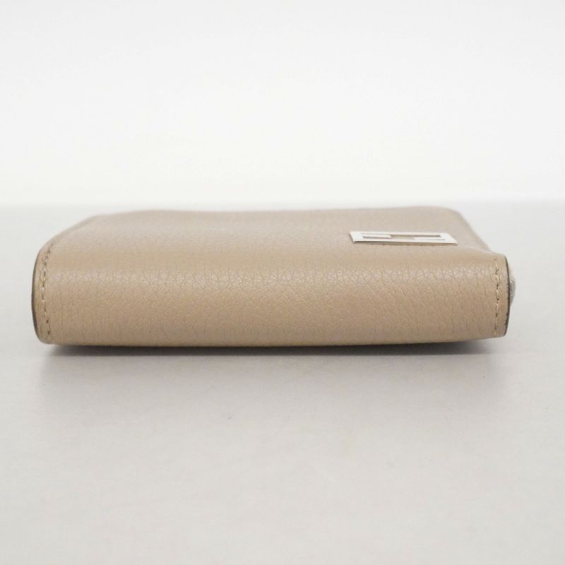 Fendi Coin Case Leather Grey Silver Greige