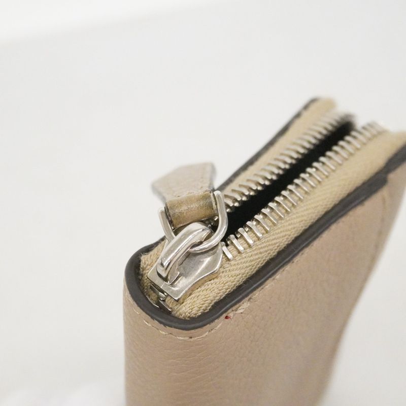 Fendi Coin Case Leather Grey Silver Greige