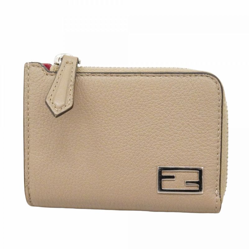 Fendi Coin Case Leather Grey Silver Greige