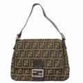 Fendi Handbag Zucca Mamma Bucket Nylon Canvas Brown Silver