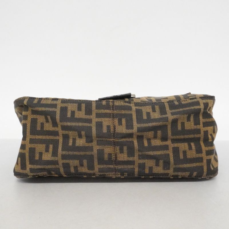 Fendi Handbag Zucca Mamma Bucket Nylon Canvas Brown Silver