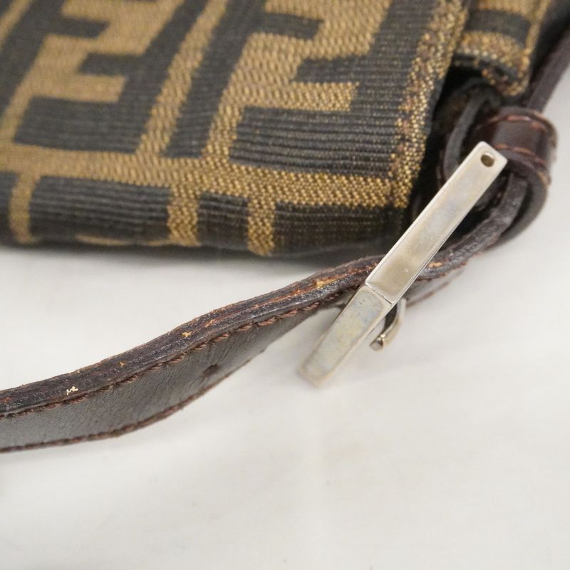 Fendi Handbag Zucca Mamma Bucket Nylon Canvas Brown Silver