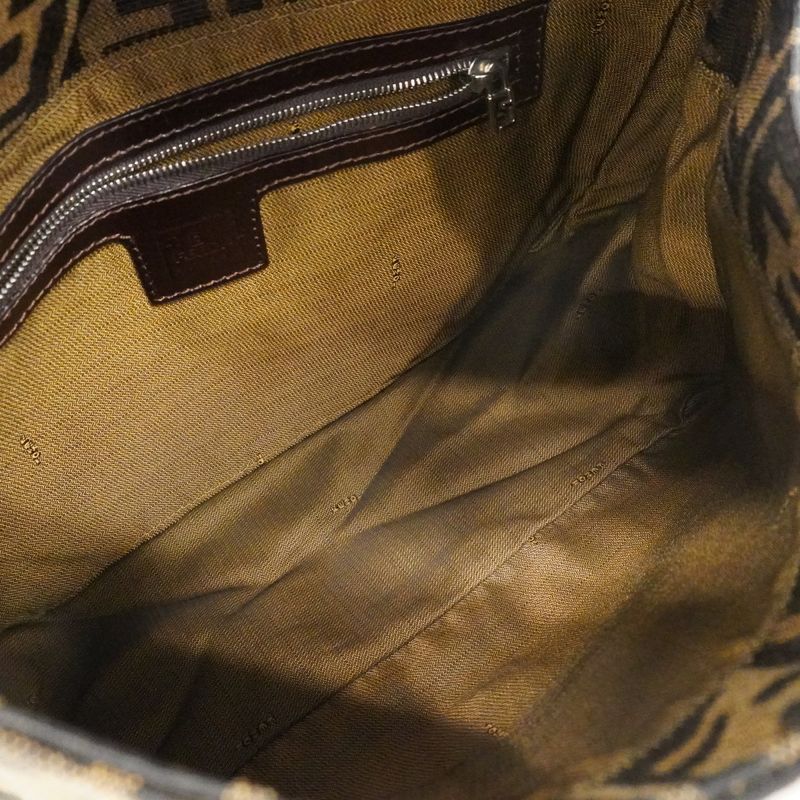 Fendi Handbag Zucca Mamma Bucket Nylon Canvas Brown Silver