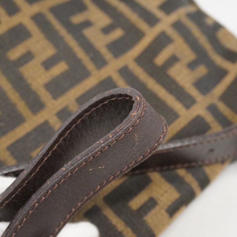 Fendi Handbag Zucca Mamma Bucket Nylon Canvas Brown Silver