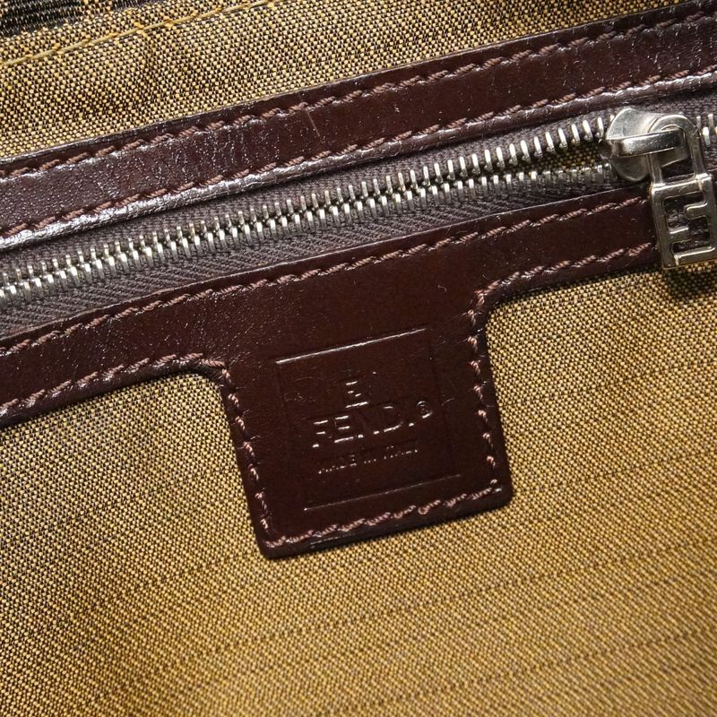 Fendi Handbag Zucca Mamma Bucket Nylon Canvas Brown Silver