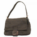 Fendi Handbag Zucchino Mamma Bucket Nylon Canvas Dark Brown Pink Gold