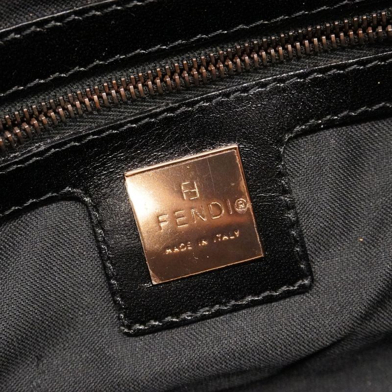 Fendi Handbag Zucchino Mamma Bucket Nylon Canvas Dark Brown Pink Gold