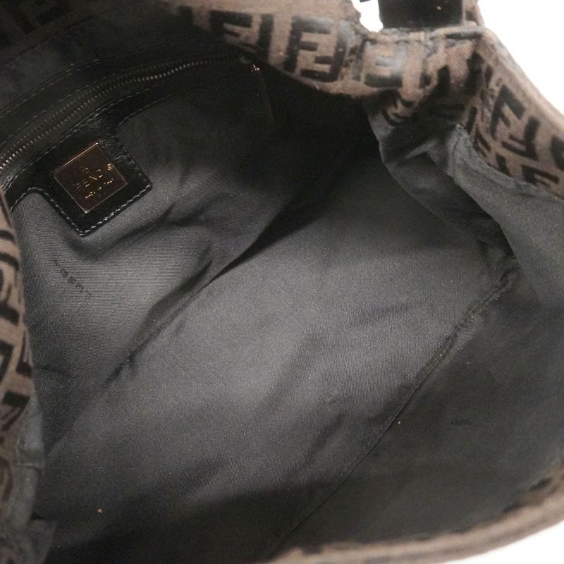 Fendi Handbag Zucchino Mamma Bucket Nylon Canvas Dark Brown Pink Gold