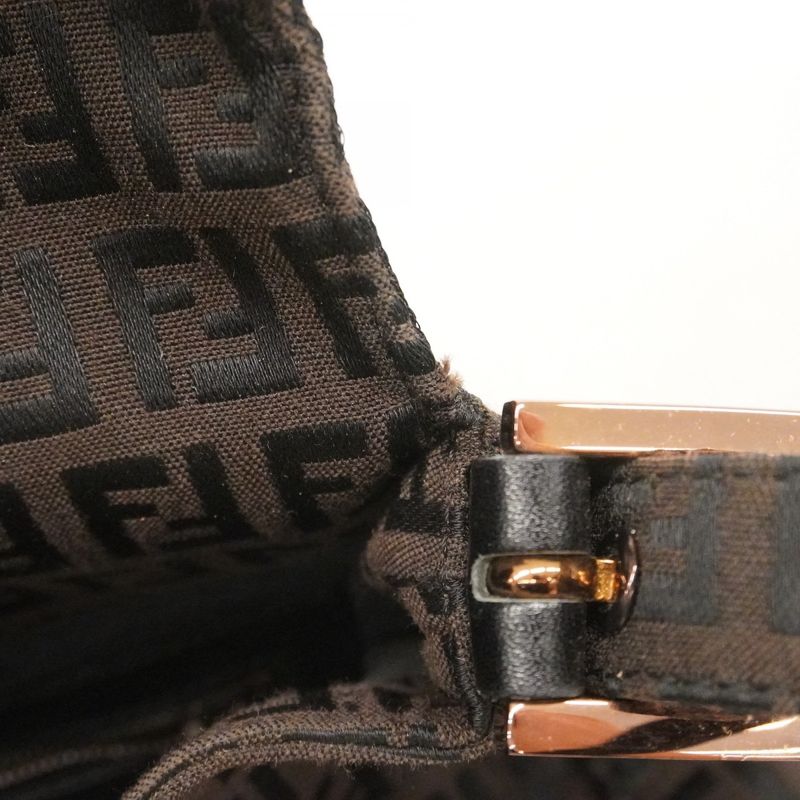 Fendi Handbag Zucchino Mamma Bucket Nylon Canvas Dark Brown Pink Gold