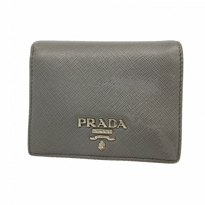 Prada Wallet Saffiano Leather Gray Pink Silver