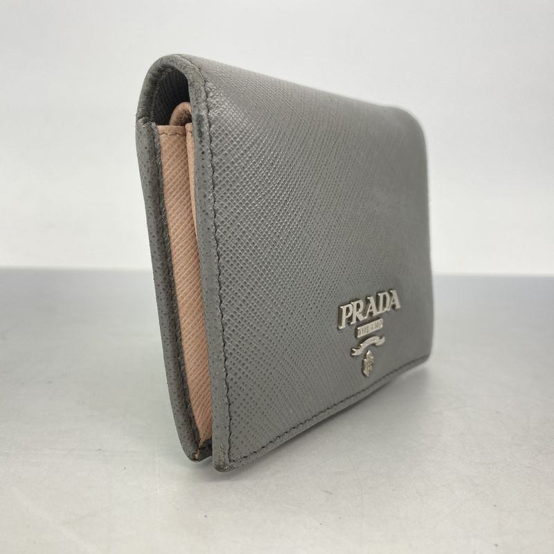 Prada Wallet Saffiano Leather Gray Pink Silver