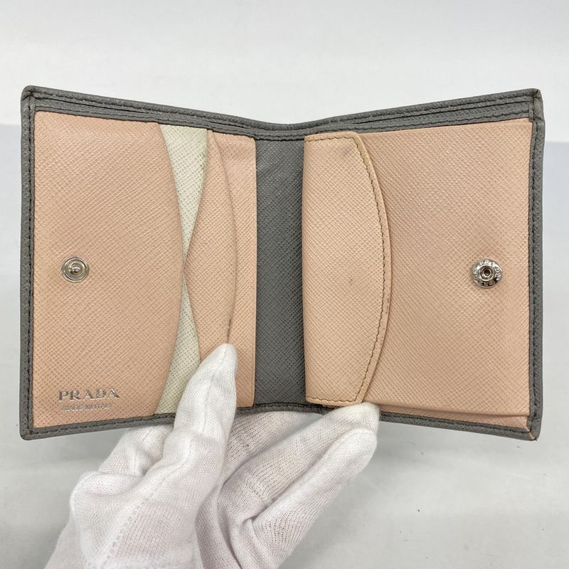 Prada Wallet Saffiano Leather Gray Pink Silver
