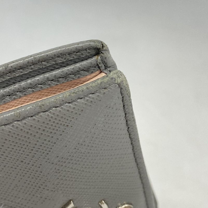 Prada Wallet Saffiano Leather Gray Pink Silver