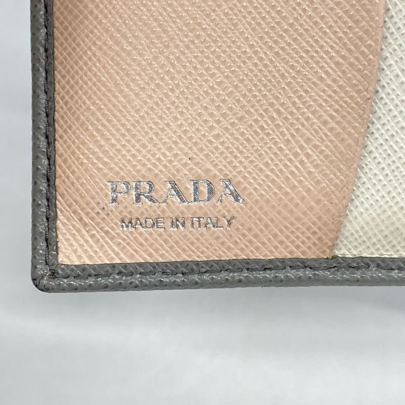 Prada Wallet Saffiano Leather Gray Pink Silver