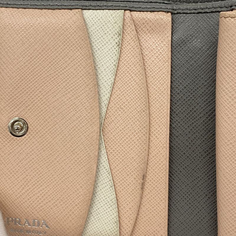 Prada Wallet Saffiano Leather Gray Pink Silver