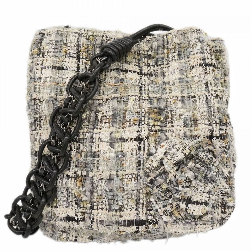 Chanel Shoulder Bag Camellia Tweed Multicolor Silver Hardware Women's