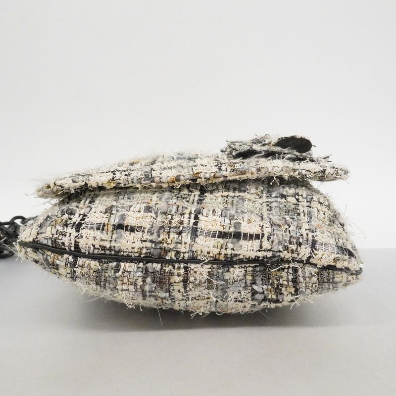 Chanel Shoulder Bag Camellia Tweed Multicolor Silver Hardware Women's