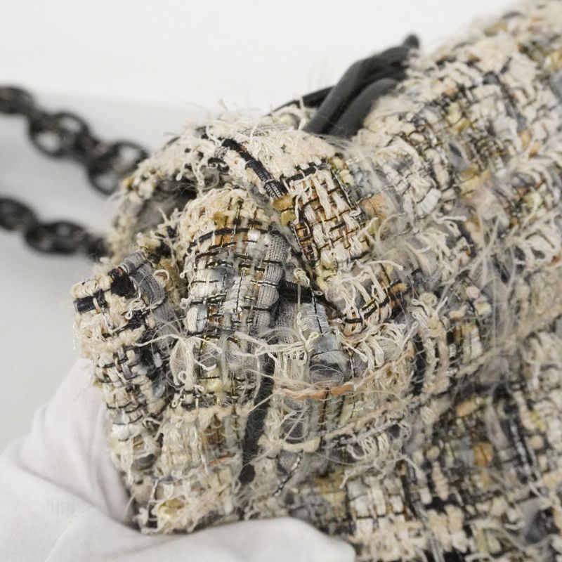 Chanel Shoulder Bag Camellia Tweed Multicolor Silver Hardware Women's