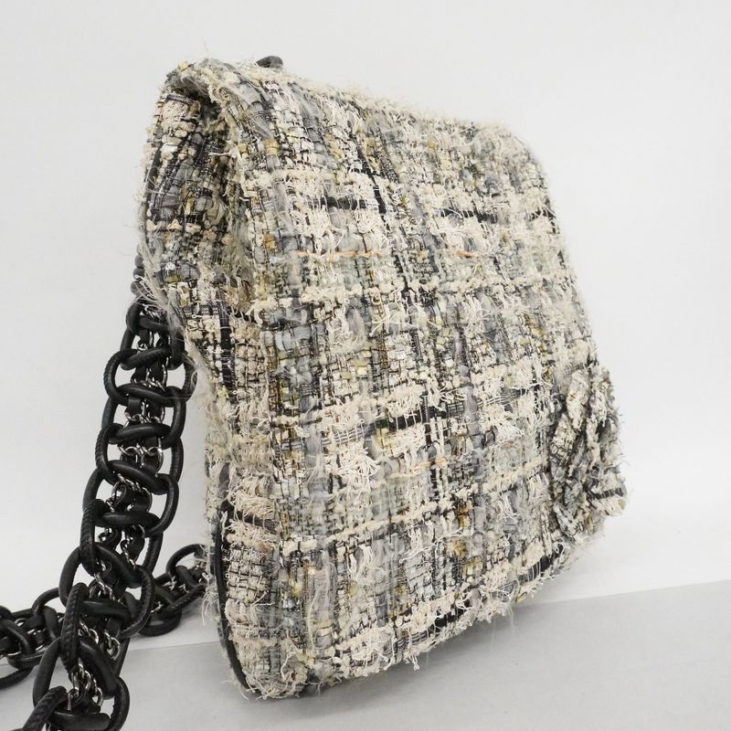 Chanel Shoulder Bag Camellia Tweed Multicolor Silver Hardware Women's