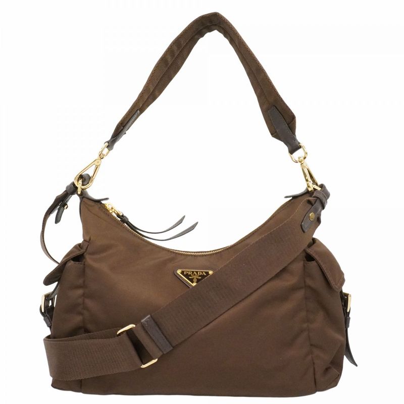 Prada Shoulder Bag Tessuto Explorer Nylon Brown Gold