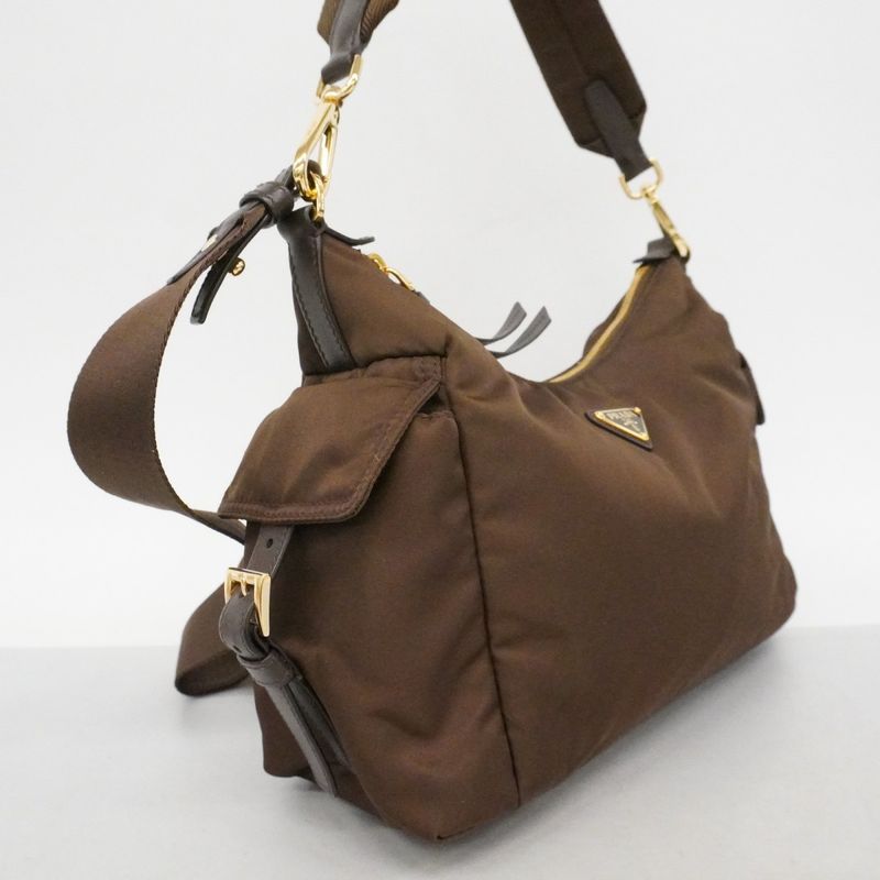 Prada Shoulder Bag Tessuto Explorer Nylon Brown Gold