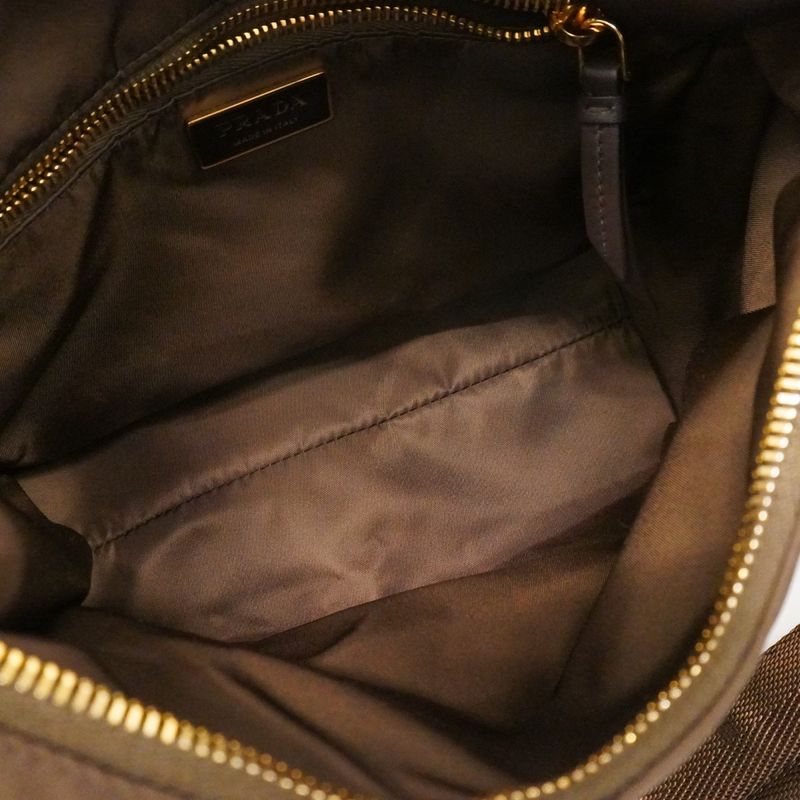Prada Shoulder Bag Tessuto Explorer Nylon Brown Gold