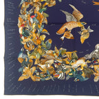 Hermes Scarf Silk Carre 90 L'intrus Intruder Bird Pattern Navy