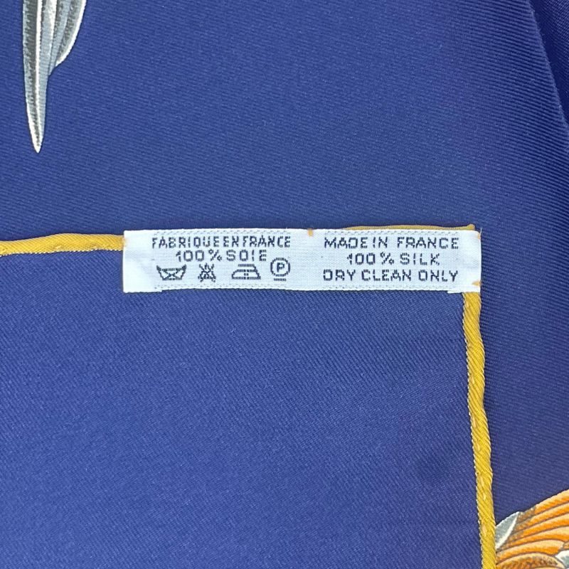 Hermes Scarf Silk Carre 90 L'intrus Intruder Bird Pattern Navy