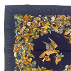 Hermes Scarf Silk Carre 90 L'intrus Intruder Bird Pattern Navy