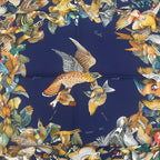 Hermes Scarf Silk Carre 90 L'intrus Intruder Bird Pattern Navy