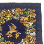 Hermes Scarf Silk Carre 90 L'intrus Intruder Bird Pattern Navy